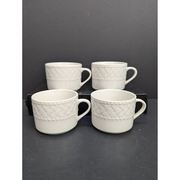 Vintage Farberware 4562 Trellis 2002 White 6 Oz Flat Coffee Cups Lot of 4 - Picture 1 of 8